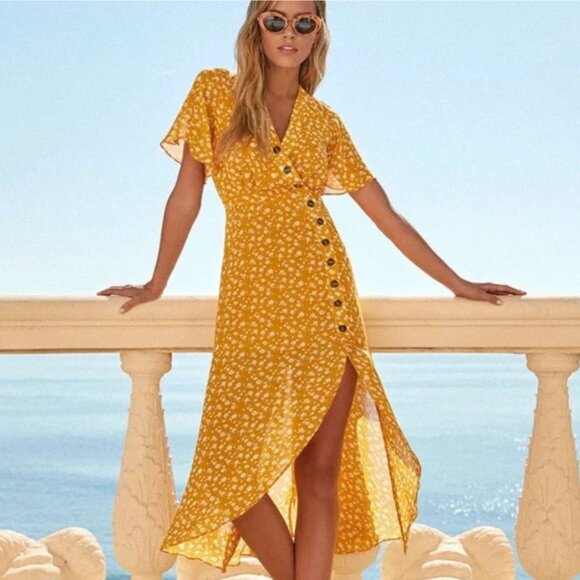 Lulus Dresses & Skirts - Lulus After Bloom Delight Yellow Floral Midi Dress XS